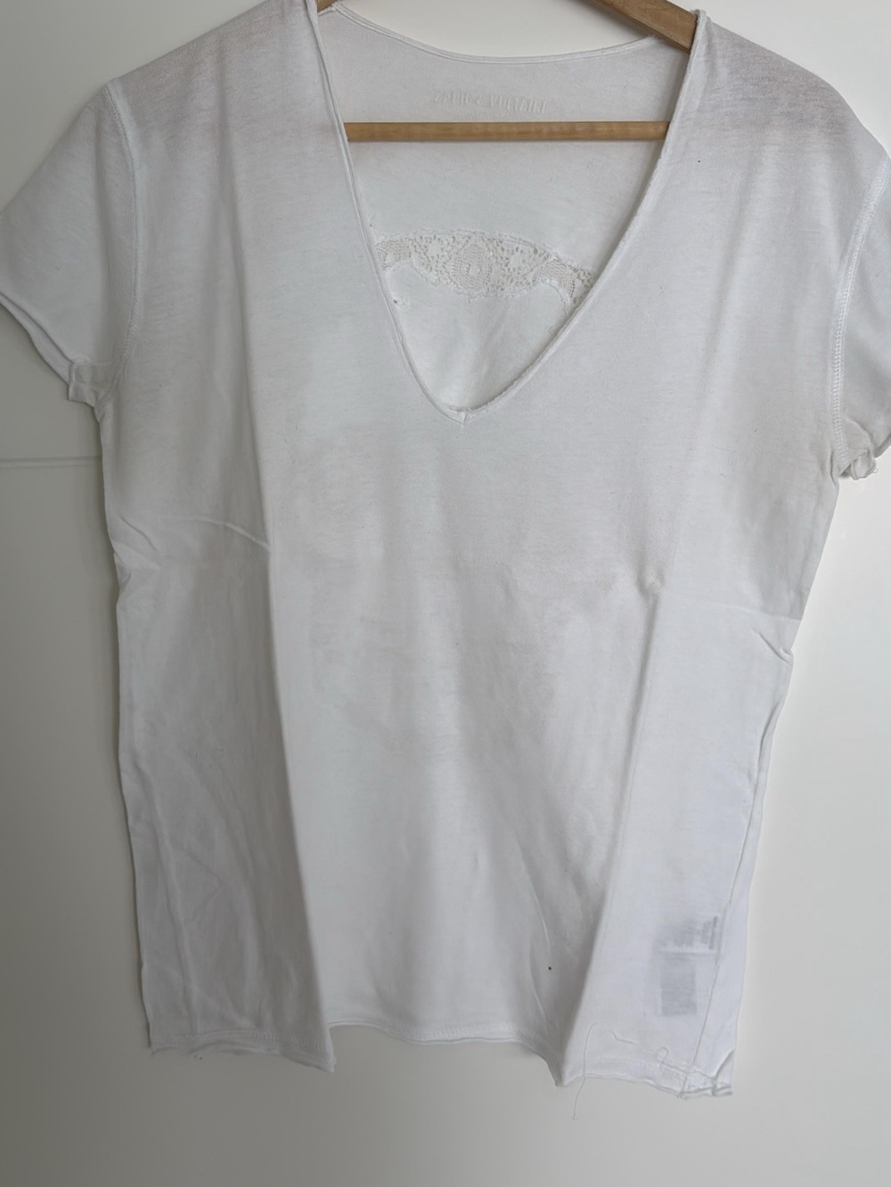 Zadig & Voltaire White V-Neck lace skull Short Sleeve Tee